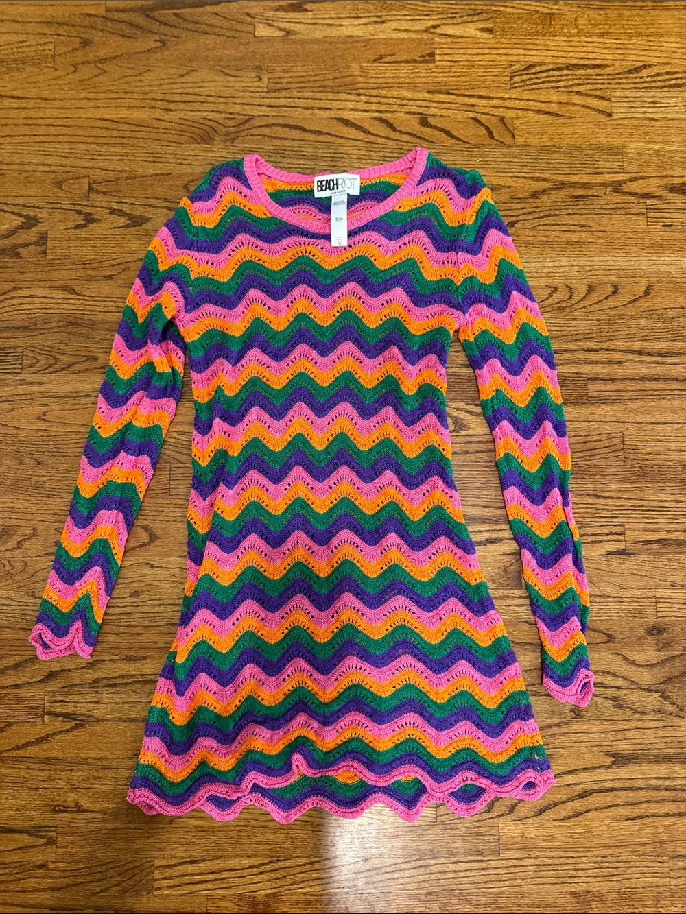 Beach Riot Ladies Medium Chevron Knit Dress in Pink, Green, Purple, Orange